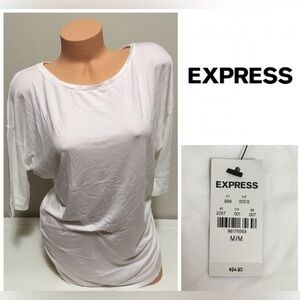 🆕EXPRESS - M MEDIUM - NWT - WHITE RUCHED TUNIC TOP / SHIRT